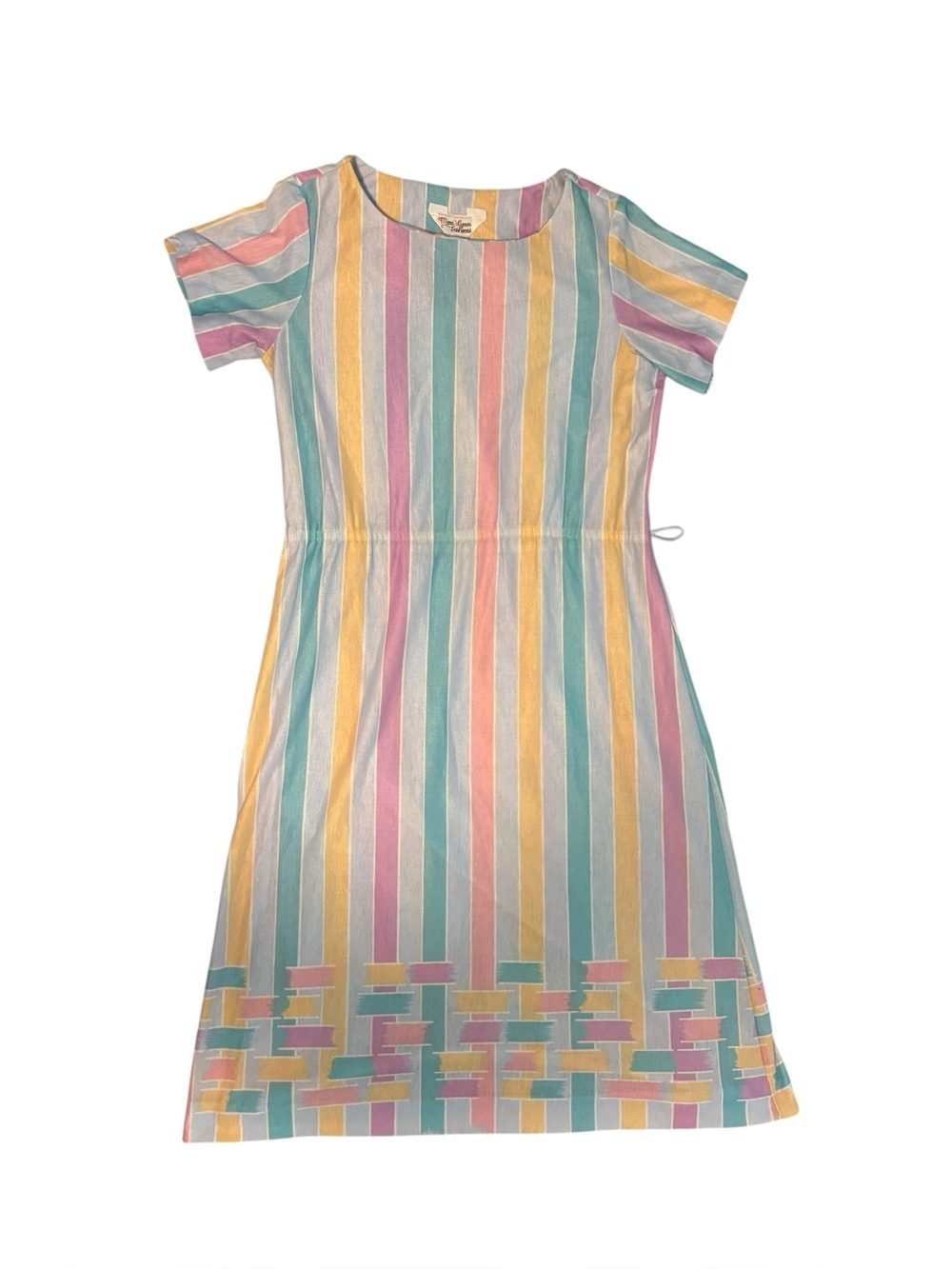 Vintage 70s Mari Lynn Fashions Dress Shift Stripes Rainbow Soft T-shirt Feel